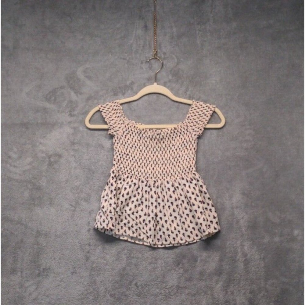 🍑FOREVER 21 Women Crop Top Smocked 100% Rayon Off Shoulder Summer Floral M(8-10